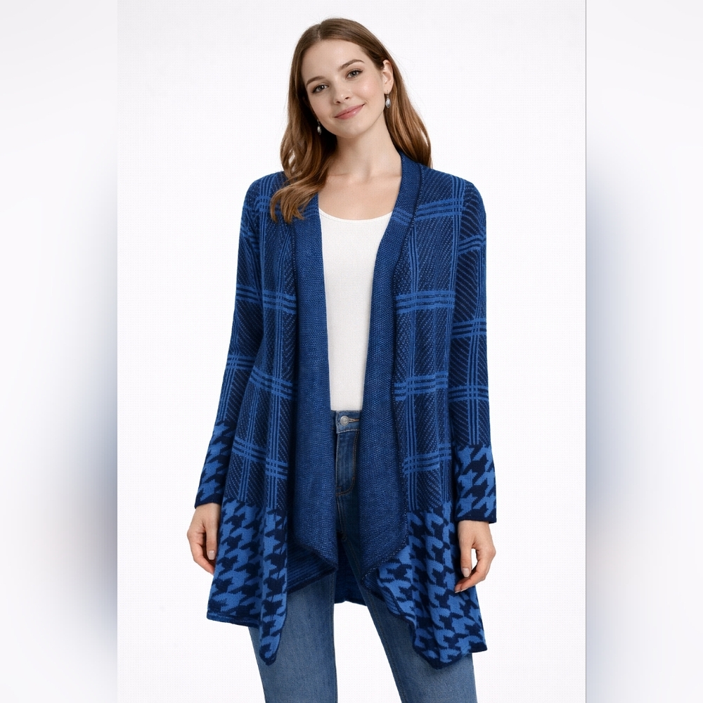 🌸 Notations Blue Open Front Longline Cardigan Sweater Women’s XL